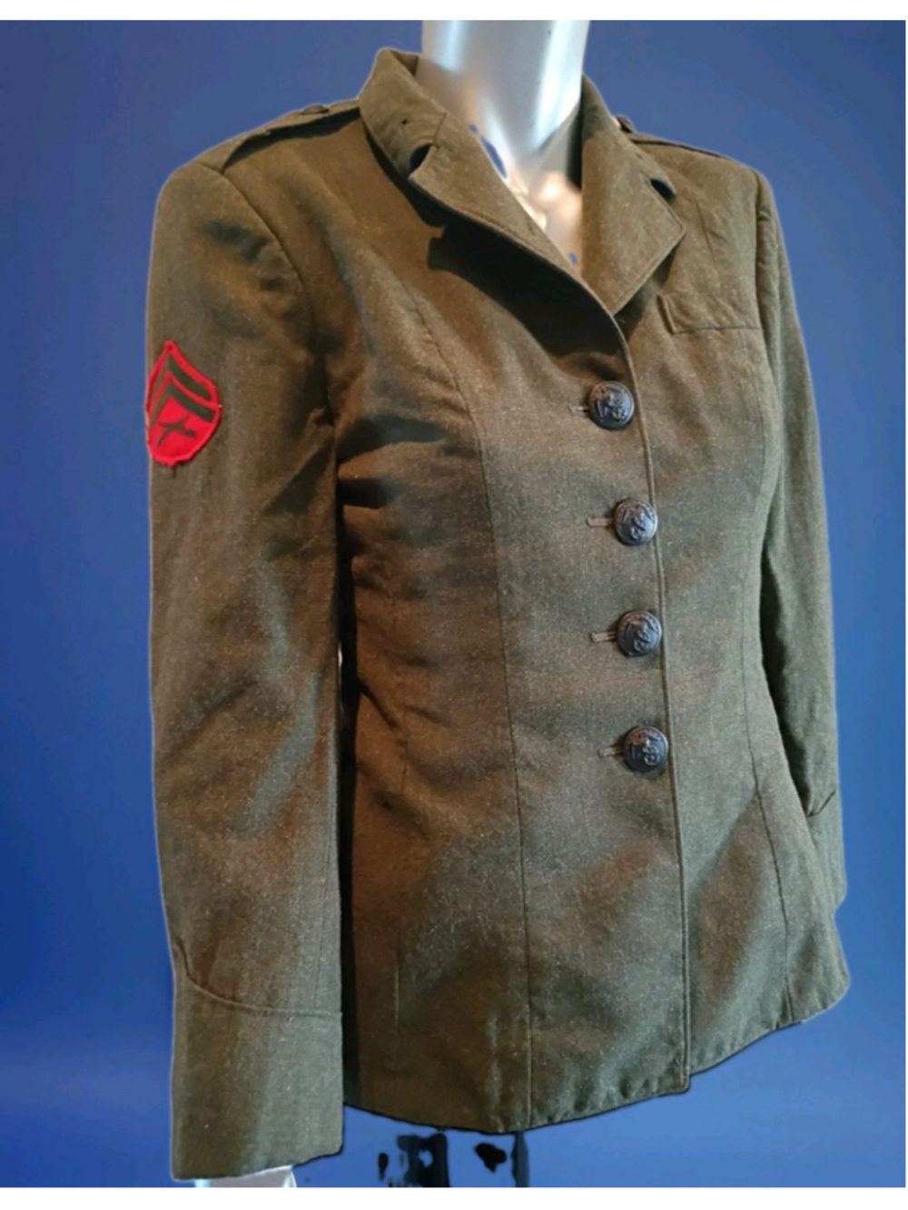 USMC-VTG 1986 100% Wool Dress Alpha Green Uniform Jacket-Small-Made By Ippoliti